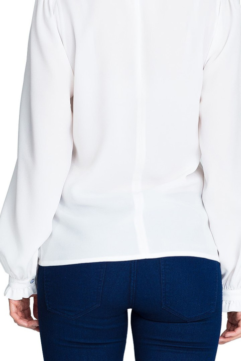 Elegancka bluzka damska gładka z długim rękawem i stójką ecru M595 Elegancka bluzka damska gładka z długim rękawem i stójką ecru M595