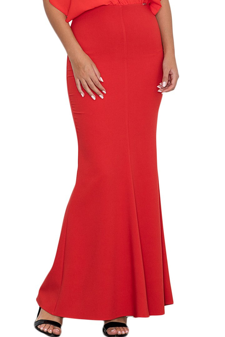 Elegancka sukienka maxi dopasowana z krótkim rękawem czerwona M577 Elegancka sukienka maxi dopasowana z krótkim rękawem czerwona M577
