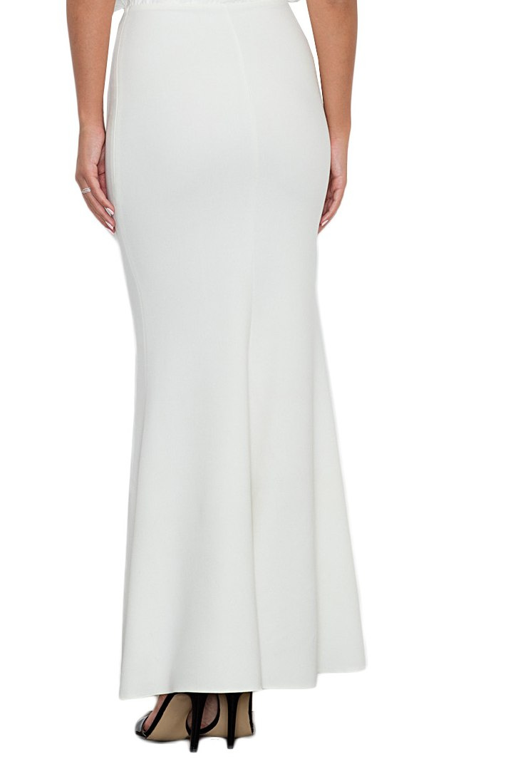 Elegancka sukienka maxi dopasowana z krótkim rękawem ecru M577 Elegancka sukienka maxi dopasowana z krótkim rękawem ecru M577