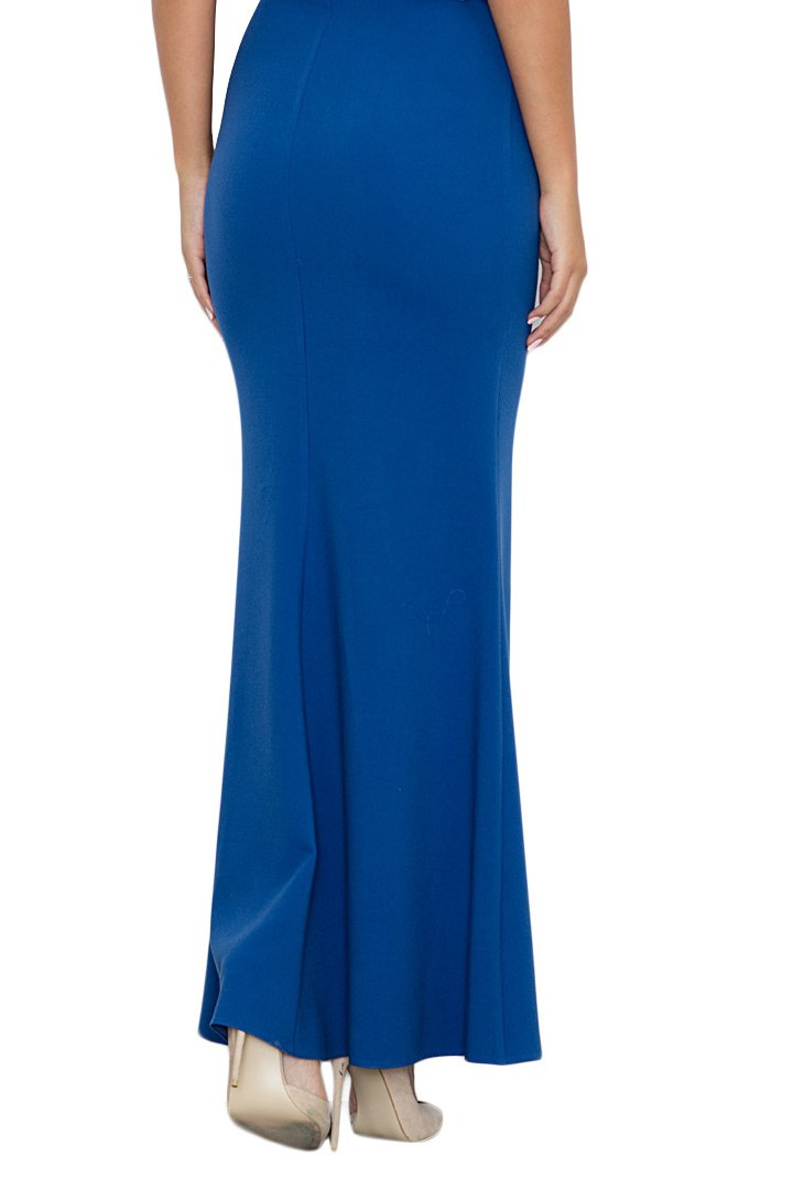 Elegancka sukienka maxi dopasowana z krótkim rękawem niebieska M577 Elegancka sukienka maxi dopasowana z krótkim rękawem niebieska M577