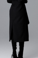 Płaszcz damski jednorzędowy wiązany i zapinany na napy czarny M624