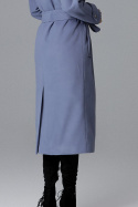 Płaszcz damski jednorzędowy wiązany i zapinany na napy niebieski M624