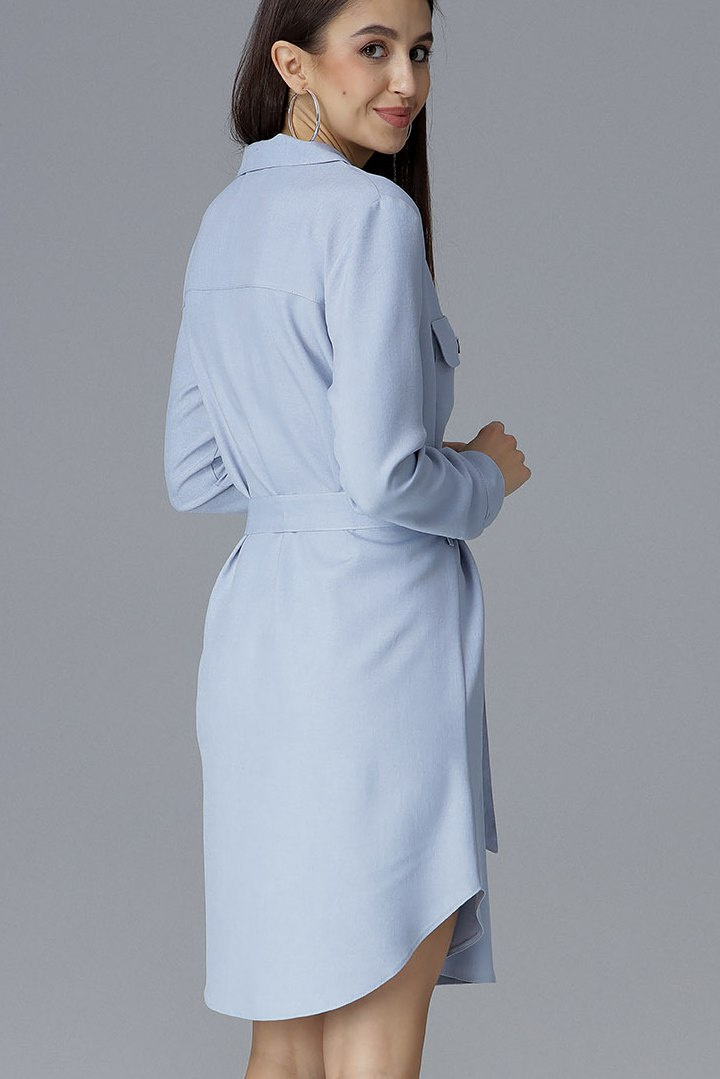 Sukienka koszulowa midi wiązana w pasie z długim rękawem błękitna M630