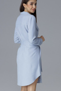 Sukienka koszulowa midi wiązana w pasie z długim rękawem błękitna M630