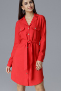 Sukienka koszulowa midi wiązana w pasie z długim rękawem czerwona M630