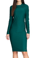 Lekka sukienka midi dopasowana z długim rękawem zielona M603