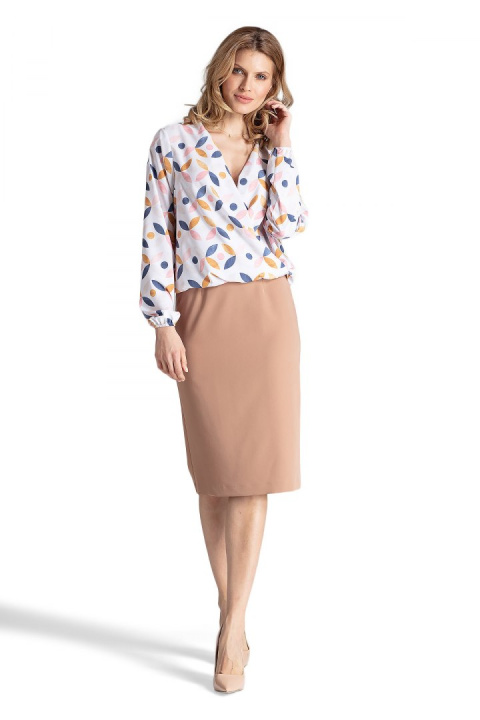 Elegancka spódnica ołówkowa midi z wiskozą bez kieszeni brązowa M658 Elegancka spódnica ołówkowa midi z wiskozą bez kieszeni brązowa M658