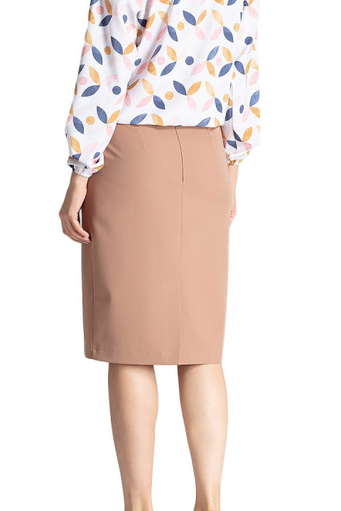 Elegancka spódnica ołówkowa midi z wiskozą bez kieszeni brązowa M658 Elegancka spódnica ołówkowa midi z wiskozą bez kieszeni brązowa M658