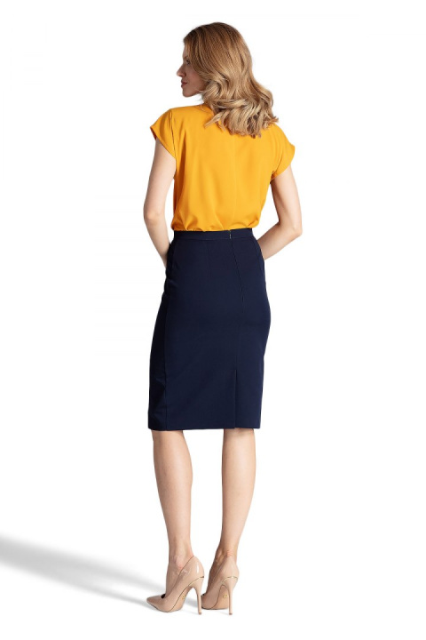 Elegancka spódnica ołówkowa midi z wiskozą bez kieszeni granatowa M658 Elegancka spódnica ołówkowa midi z wiskozą bez kieszeni granatowa M658