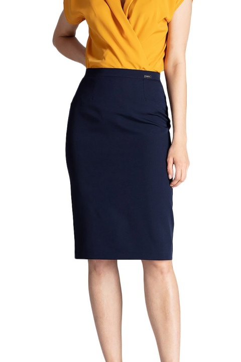 Elegancka spódnica ołówkowa midi z wiskozą bez kieszeni granatowa M658 Elegancka spódnica ołówkowa midi z wiskozą bez kieszeni granatowa M658