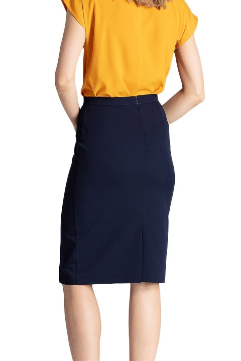 Elegancka spódnica ołówkowa midi z wiskozą bez kieszeni granatowa M658 Elegancka spódnica ołówkowa midi z wiskozą bez kieszeni granatowa M658
