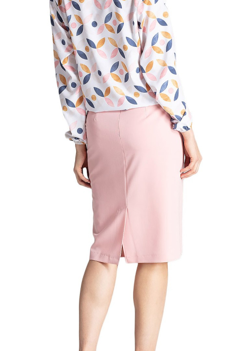 Elegancka spódnica ołówkowa midi z wiskozą bez kieszeni różowa M658 Elegancka spódnica ołówkowa midi z wiskozą bez kieszeni różowa M658