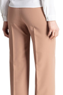 Spodnie damskie z szerokimi nogawkami na kant zapinane brązowe M657