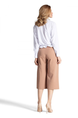 Szerokie spodnie damskie 7/8 z wiskozą bez kieszeni brązowe M655