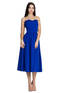 Sukienka midi 7/8 rozkloszowana z odkrytymi ramionami niebieska M602