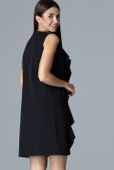 Sukienka trapezowa mini bez rękawów z falbankami czarna M622