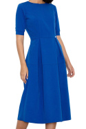 Sukienka midi rozkloszowana z wiskozą i kontrafałdami niebieska M553