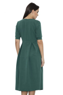 Sukienka midi rozkloszowana z wiskozą i kontrafałdami zielona M553