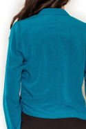 Elegancka bluzka damska z długim rękawem i dekoltem V morska M432