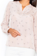 Koszula damska na stójce z długim rękawem różowa M254