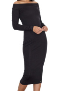 Sukienka dopasowana midi z wiskozy z odkrytymi ramionami czarna M558