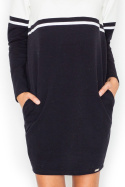 Sukienka mini dwukolorowa z długim rękawem czarny-ecru M510