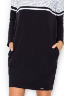 Sukienka mini dwukolorowa z długim rękawem czarny-napisy M510