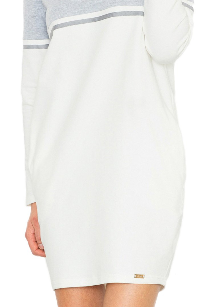 Sukienka mini dwukolorowa z długim rękawem szary-ecru M510