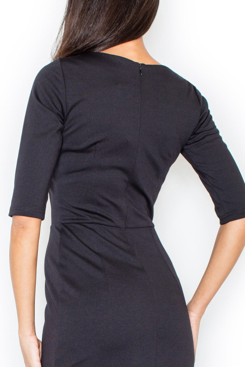 Elegancka sukienka klasyczna dopasowana midi z zamkiem czarna M202 Elegancka sukienka klasyczna dopasowana midi z zamkiem czarna M202