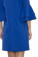 Sukienka luźna trapezowa mini z falbaną przy rękawach niebieska M564