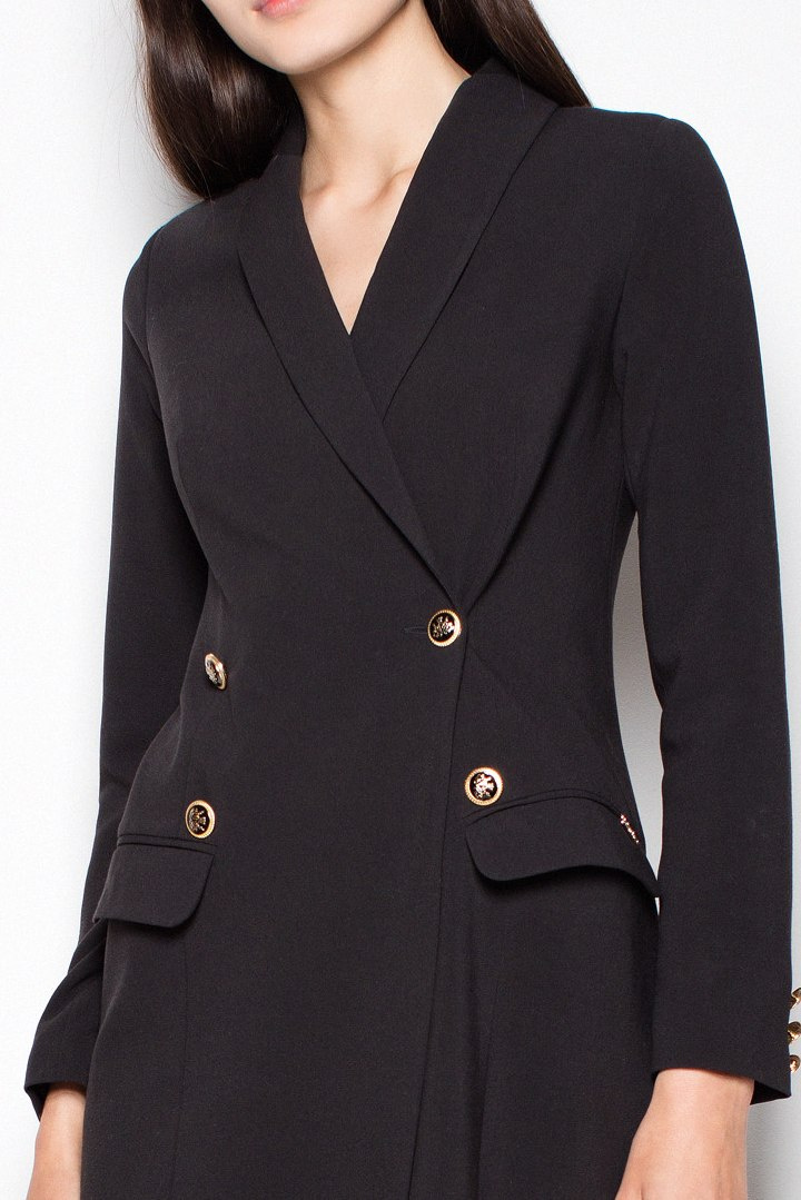 Elegancka sukienka żakietowa mini zapinana długi rękaw czarna VT082 Elegancka sukienka żakietowa mini zapinana długi rękaw czarna VT082
