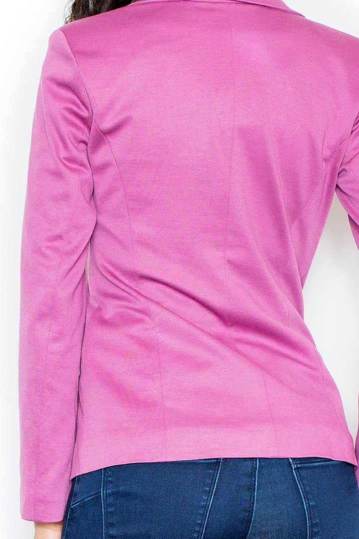Elegancki żakiet damski taliowany zapinany na dwa guziki różowy M085 Elegancki żakiet damski taliowany zapinany na dwa guziki różowy M085