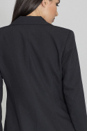 Długi żakiet damski luźny z wiskozą zapinany na guzik czarny M562