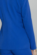 Długi żakiet damski luźny z wiskozą zapinany na guzik niebieski M562