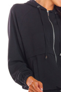 Bluza damska rozpinana z kapturem i kieszeniami luźna czarna A294