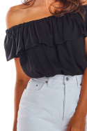 Bluzka damska z wiskozy z odkrytymi ramionami trapezowa czarna A288