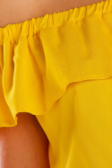 Bluzka damska z wiskozy z odkrytymi ramionami trapezowa żółta A288