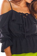 Letnia bluzka damska hiszpanka na ramiączkach z wiązaniem czarna A309