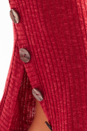 Spódnica ołówkowa midi z wiskozy z ozdobnymi guzikami bordowa A317