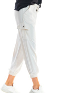 Spodnie damskie bojówki luźne ze ściągaczami wiązane beżowe A293
