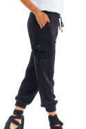 Spodnie damskie bojówki luźne ze ściągaczami wiązane czarne A293
