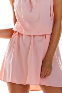 Letnia sukienka mini z wiskozy bez rękawów z paskiem pudrowa A284