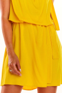 Letnia sukienka mini z wiskozy bez rękawów z paskiem żółta A284