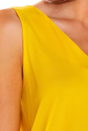 Sukienka trapezowa mini z wiskozy na ramiączkach dekolt V żółta A285