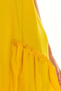 Sukienka trapezowa mini z wiskozy na ramiączkach dekolt V żółta A285