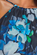 Sukienka letnia mini trapezowa na ramiączkach w kwiaty granatowa A289