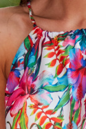 Sukienka letnia mini trapezowa na ramiączkach w kwiaty różowa A289