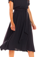 Sukienka midi z wiskozy z krótkim rękawem i wiązaniem czarna A296