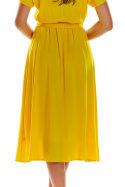 Sukienka midi z wiskozy z krótkim rękawem i wiązaniem żółta A296