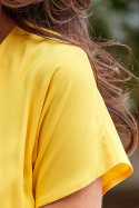 Sukienka midi z wiskozy z krótkim rękawem i wiązaniem żółta A296